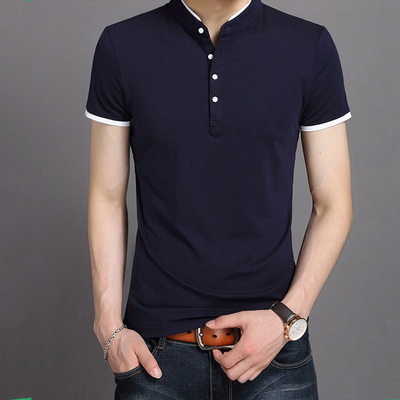 小立领男装修身短袖T恤T001款