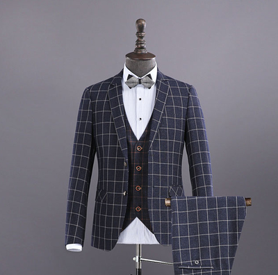男士花纹方格西服套装1010