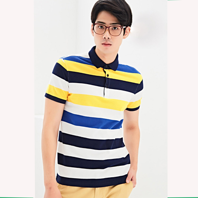 全棉条纹休闲翻领POLO衫T013款